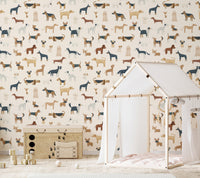 Dog breed pattern on cream wallpaper for stylish decor
