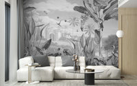 Unique mural capturing the beauty of flora in monochrome design



