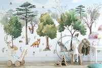Woodland creatures wall mural for kids' rooms
