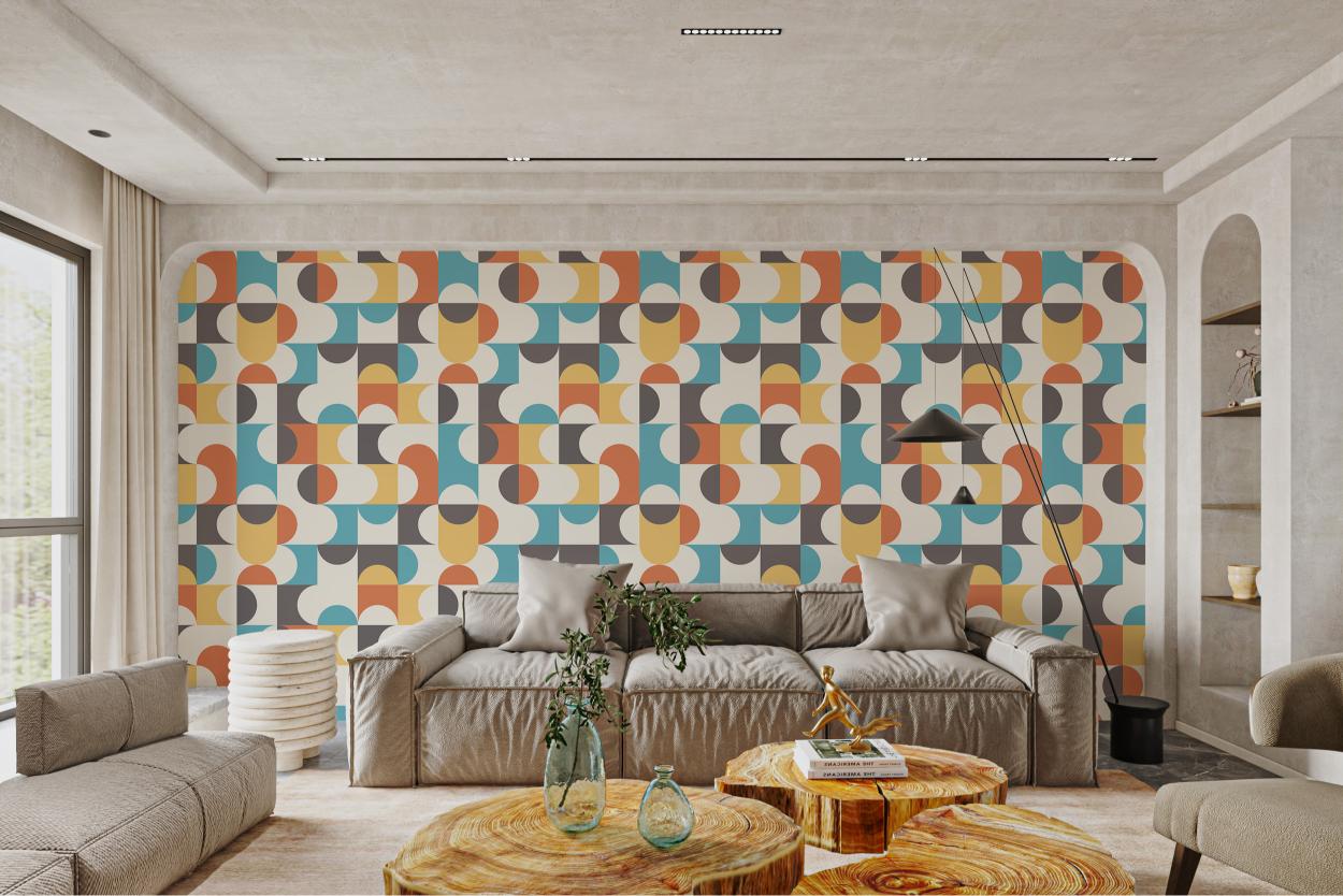 Colorful mid-century modern wall mural
