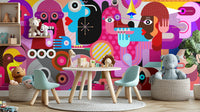 Vibrant faces mural for contemporary rooms
