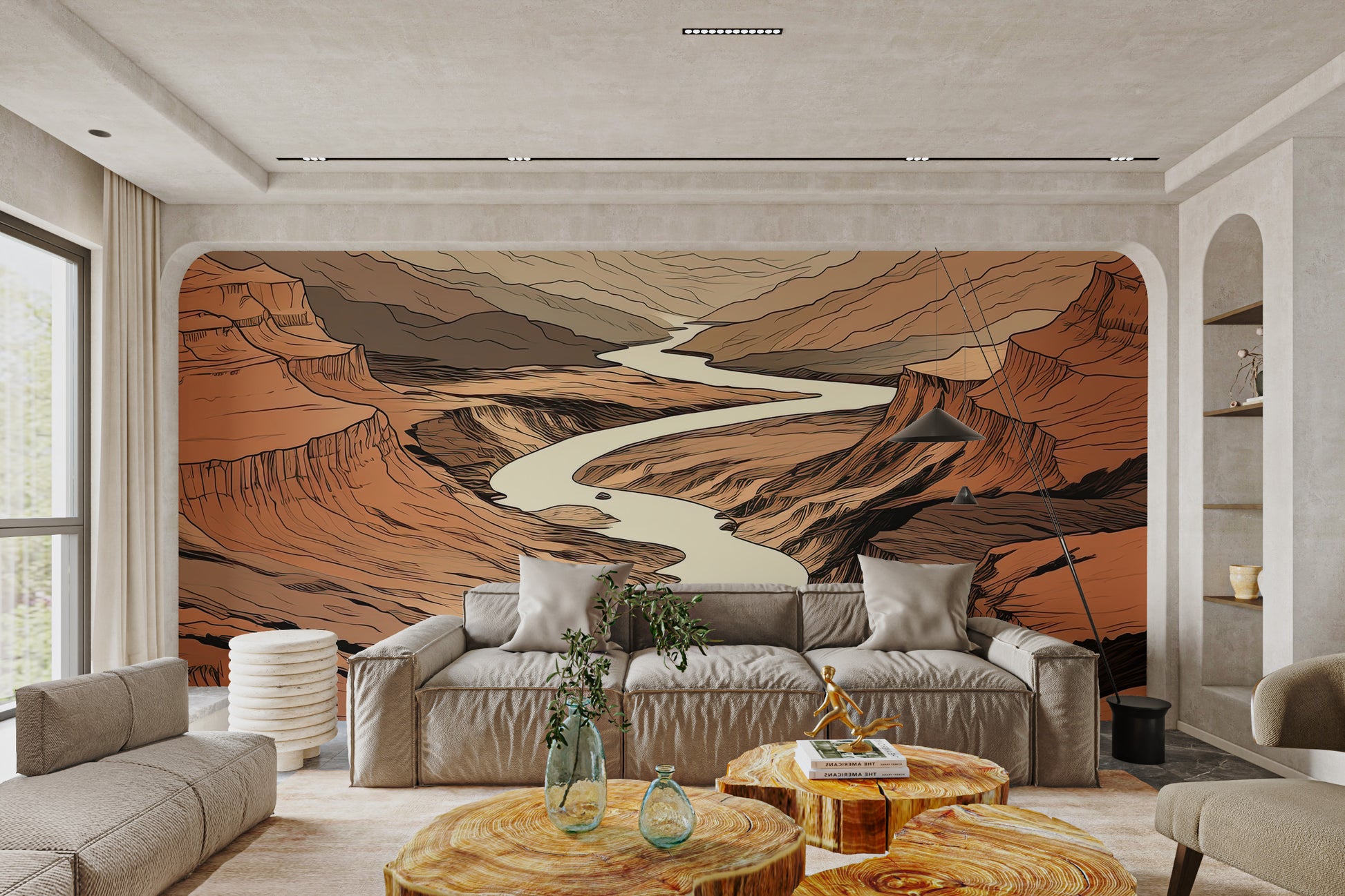Nature-inspired canyon wallpaper with soft sunlight