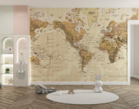 World map mural with aged style
