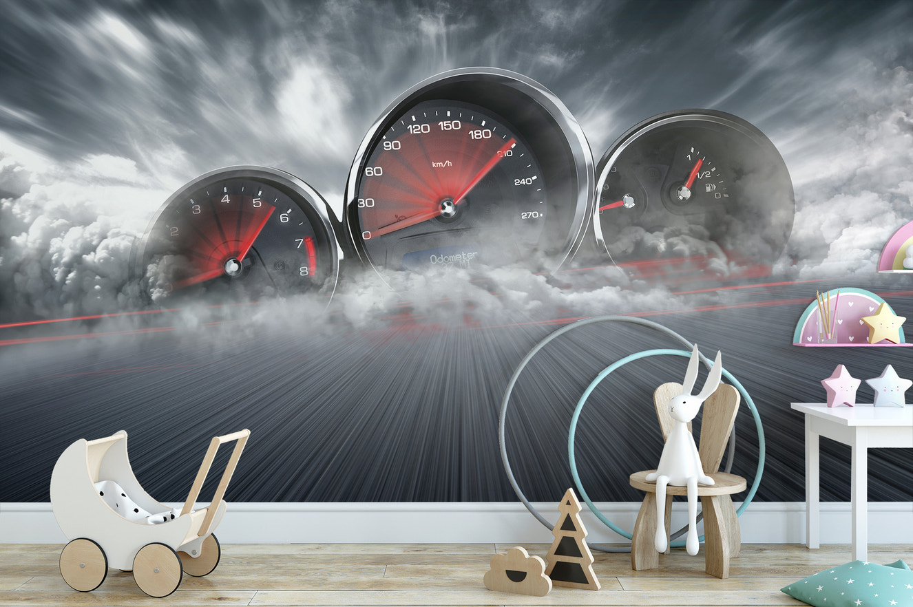 Racing speeds mural for dynamic decor
