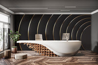 Metallic gold accents on black wallpaper
