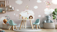 Playful rabbits mural for kids' rooms
