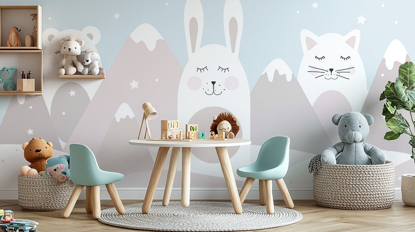 Cat peaks wall mural enhances relaxation
