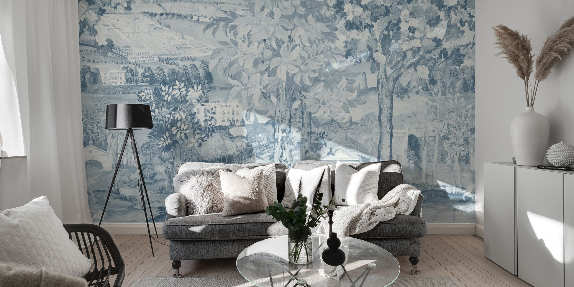 Stylish blue Zoffany scene mural for artistic room design
