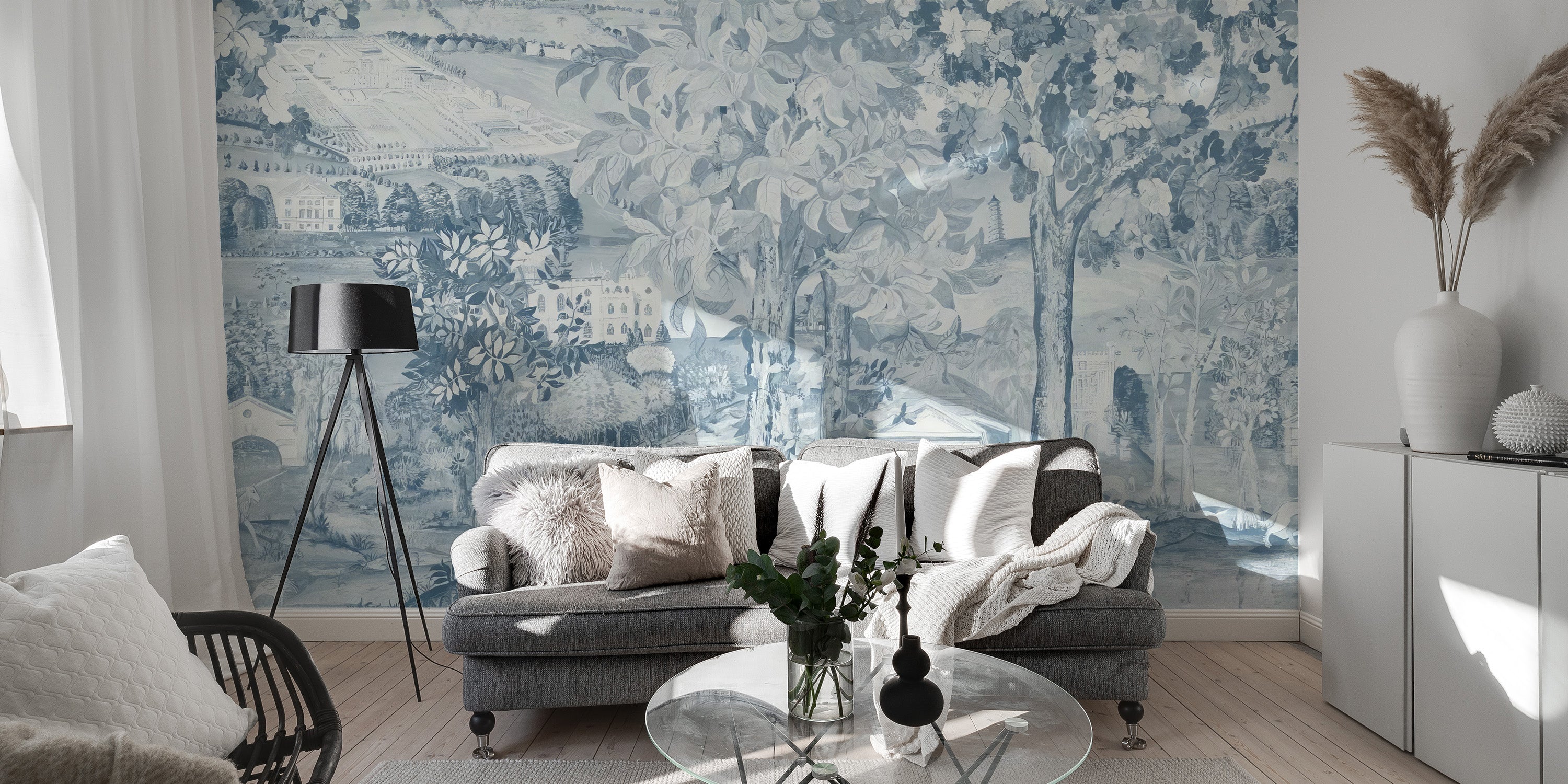 Stylish blue Zoffany scene mural for artistic room design
