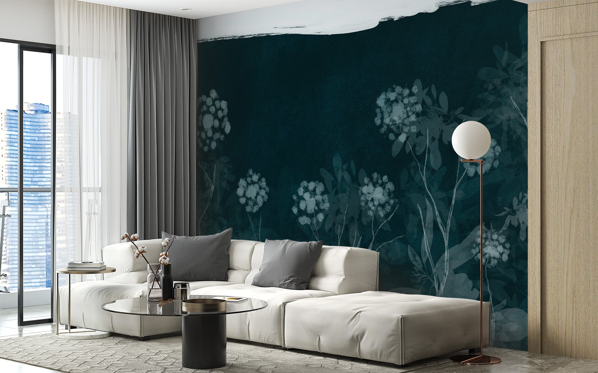 Nighttime meadow mural enhances ambiance
