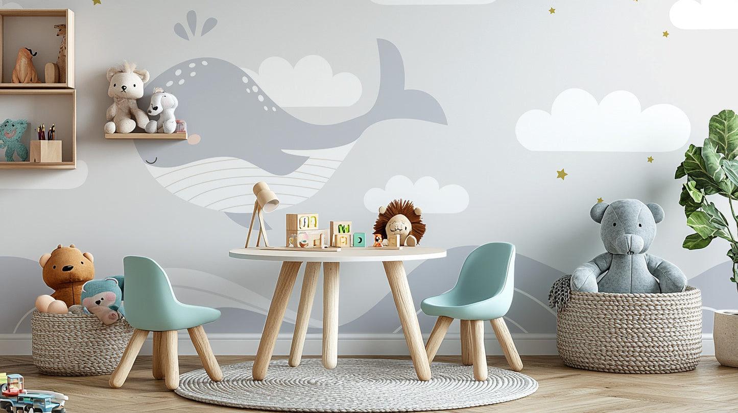 Peaceful sleeping whale wall art for rooms
