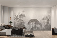 Artistic misty forest mural for grunge-inspired interiors