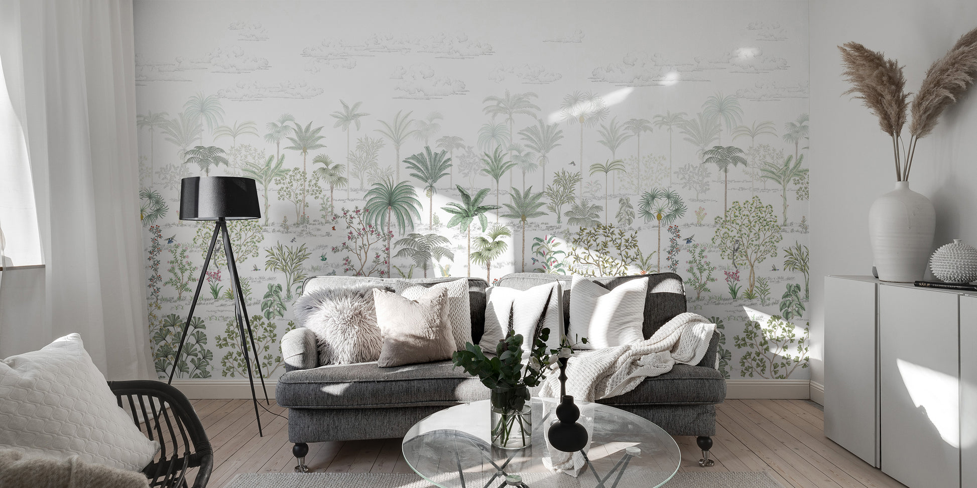 Green tropical jungle wall mural for natural vibes
