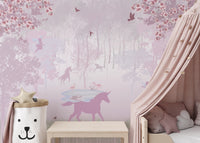 Pink unicorn wallpaper mural with charm
