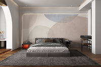 Modern pastel mural with dynamic geometric designs
