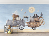 Pirate bear adventure mural for kids' rooms
