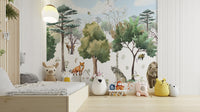 Charming woodland animals in watercolor mural

