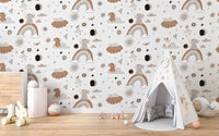 Cute boho wall mural with stars and suns
