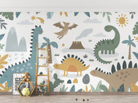 Dinosaur mural featuring a vibrant scene
