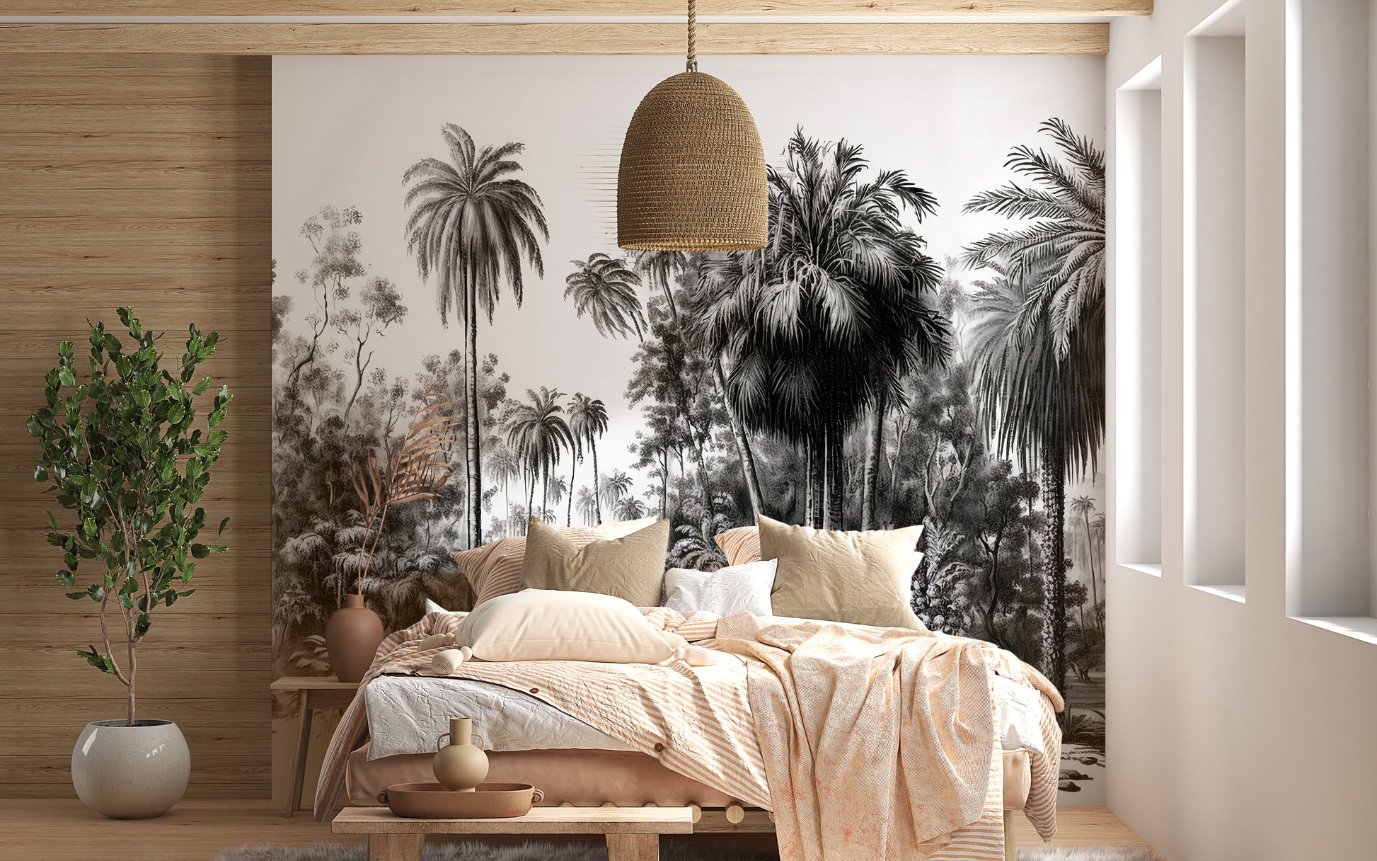 Subtle gray forest mural with details
