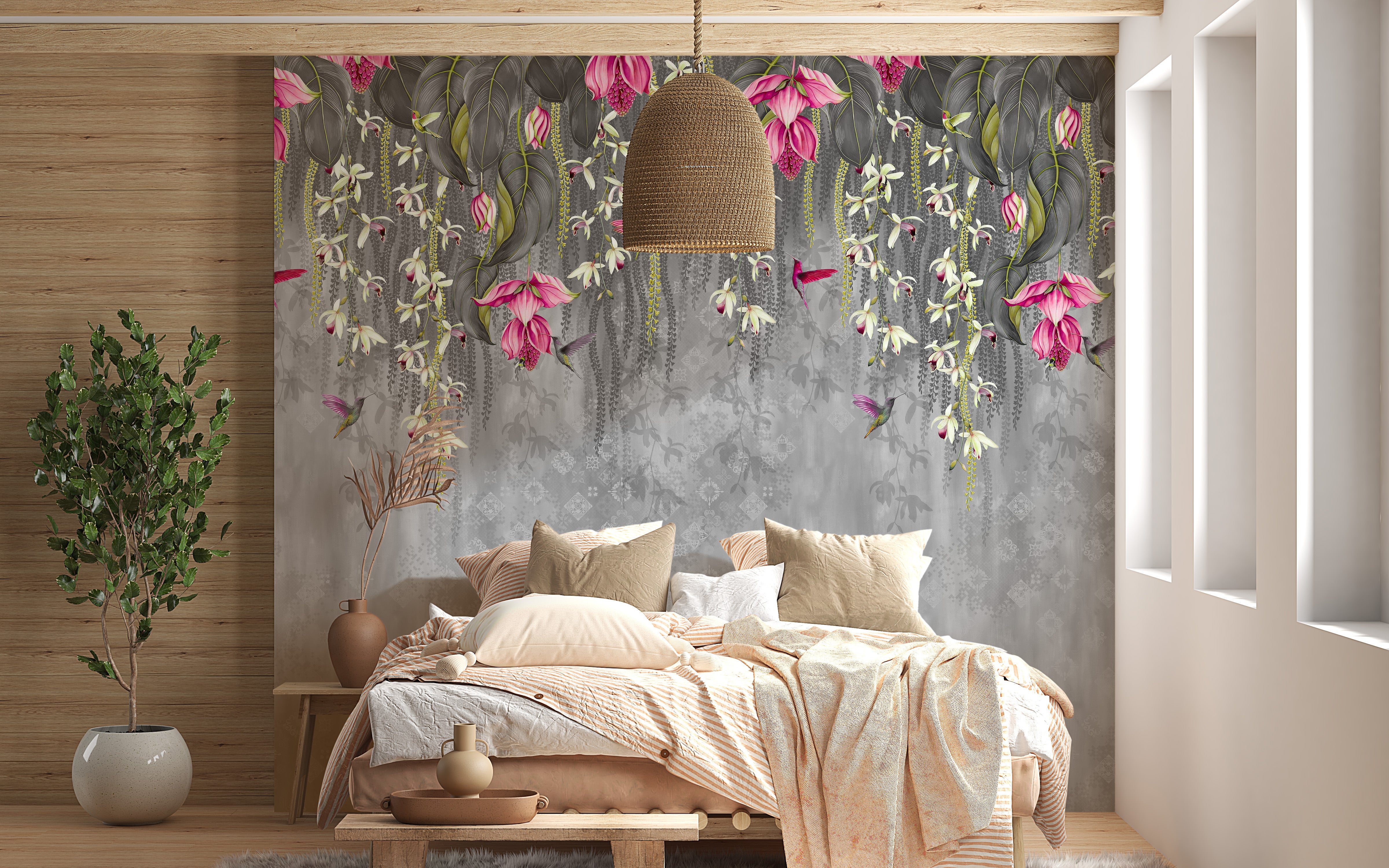 Delicate blush floral mural for walls
