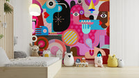 Vibrant abstract faces mural for modern decor
