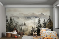 Scenic mountain forest mist wall art

