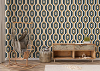 Geometric yellow Deco wallpaper with hexagon design.