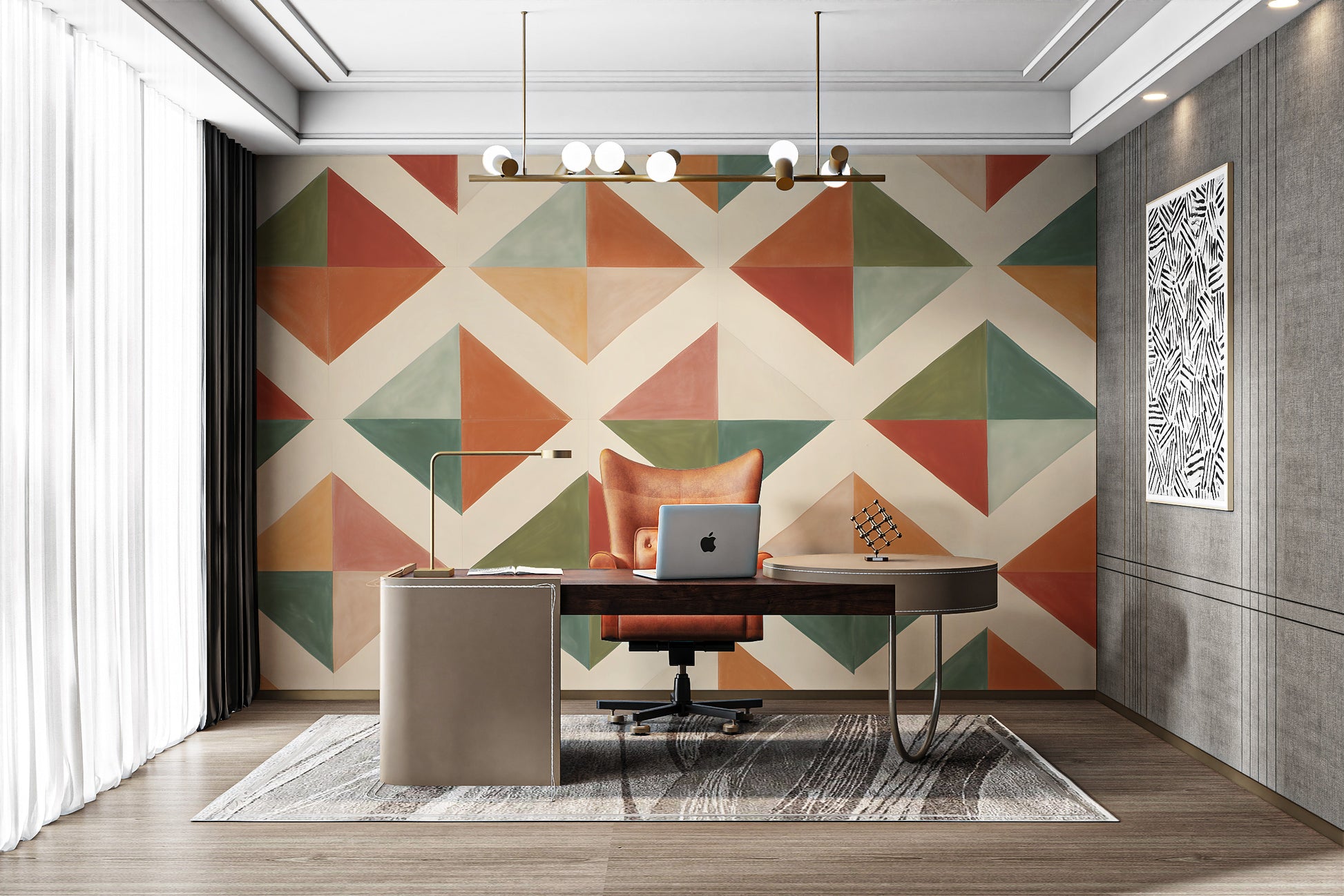 Vintage geometric wallpaper with warm hues
