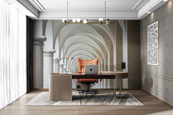 Majestic palace hallway wallpaper with grand arches
