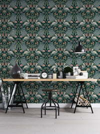 Seamless pattern wallpaper with green floral elegance