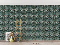 Green floral vintage wallpaper for timeless decor