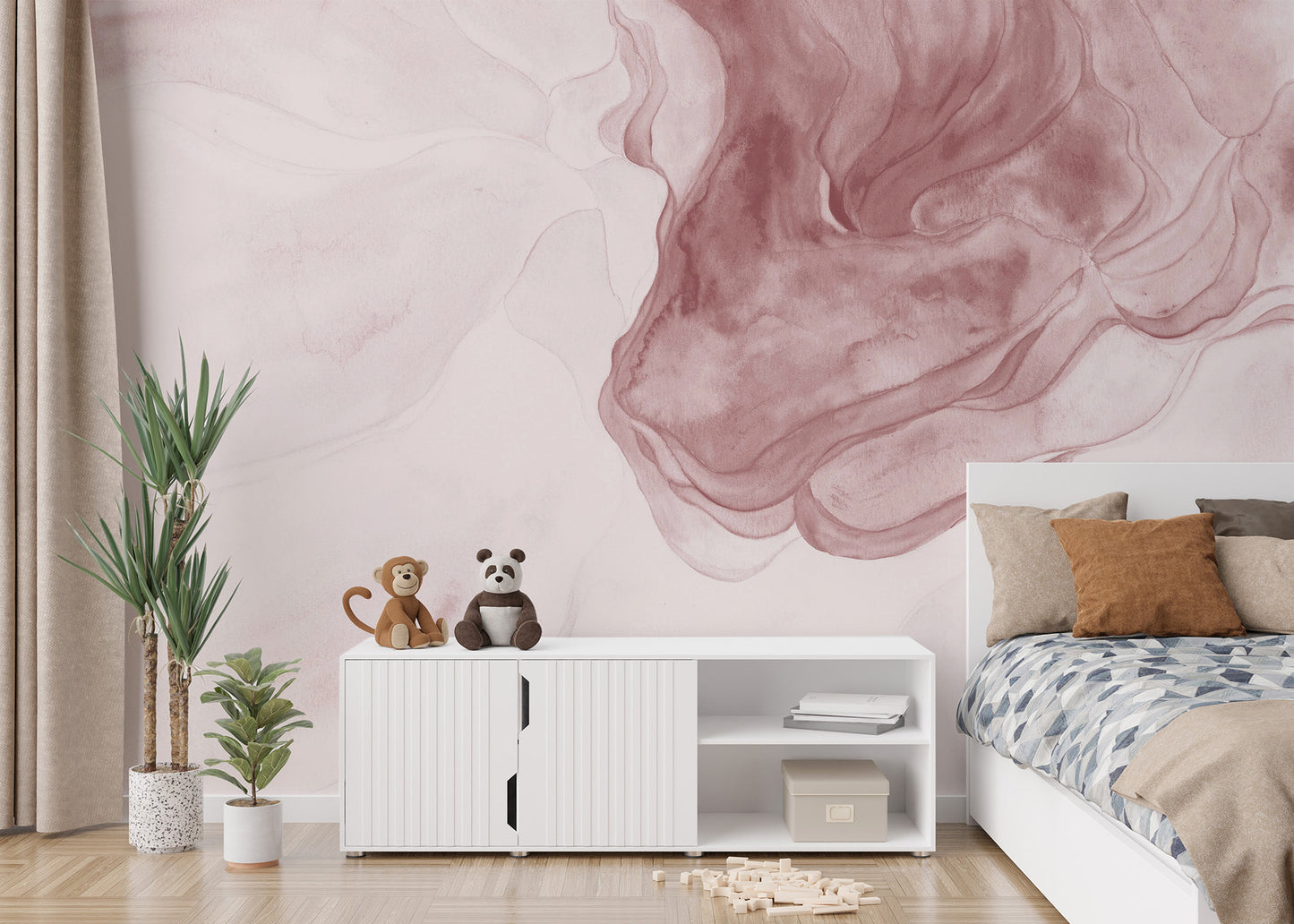 Stunning red watercolor abstract mural for dramatic walls

