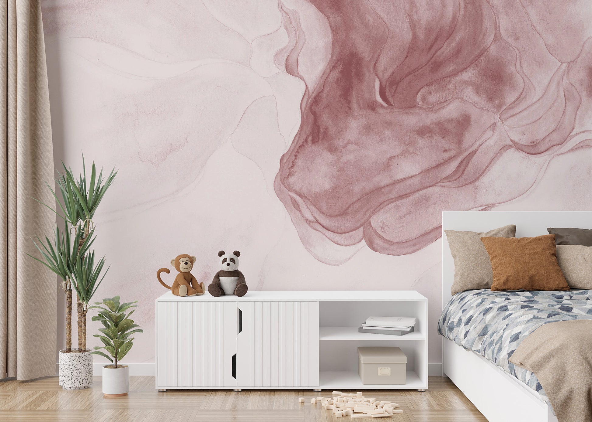 Stunning red watercolor abstract mural for dramatic walls
