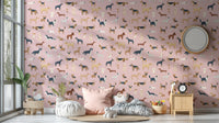 Adorable dog-themed wallpaper in cheerful pink hues
