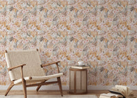 Watercolor dried leaves and tropical flowers design.