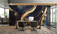Modern marble wall mural with deep blue tones
