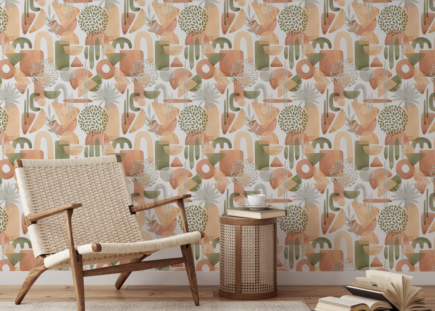 Watercolor Abstract Shapes Warm Pastel Colors Green Wallpaper
