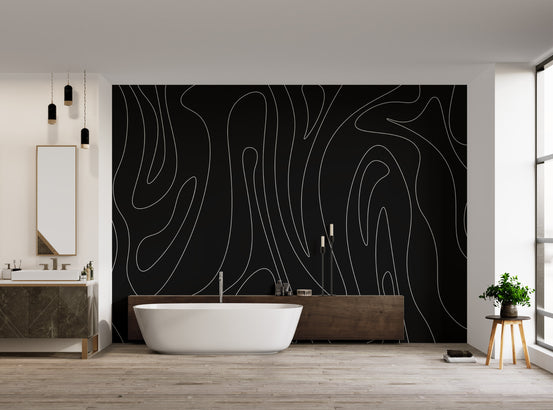 Geometric contour line design wallpaper in monochrome
