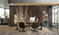 Gothic ribbed vaults and stone pillars mural

