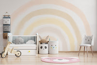 Serene wallpaper mural with a sunrise rainbow effect
