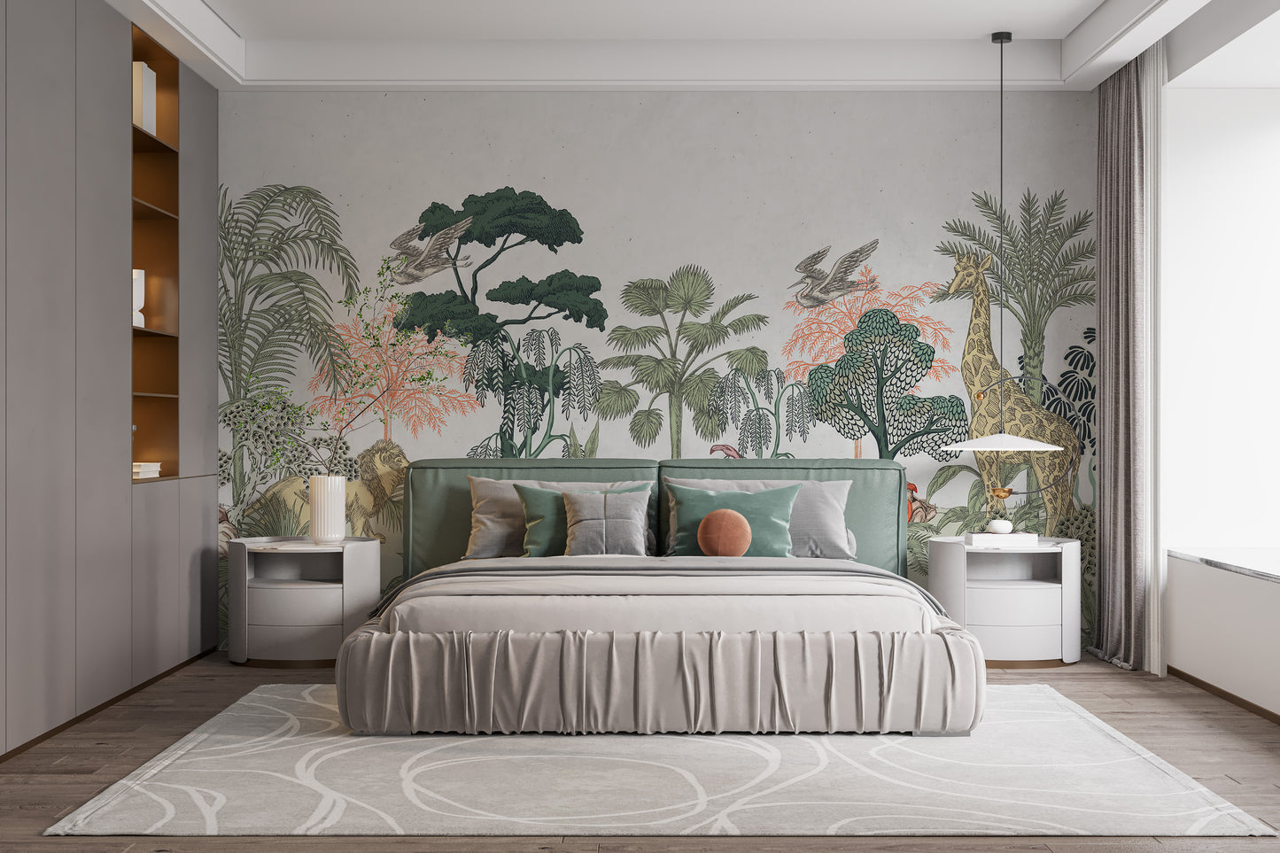 Kids' room decor with vibrant tropical wildlife patterns



