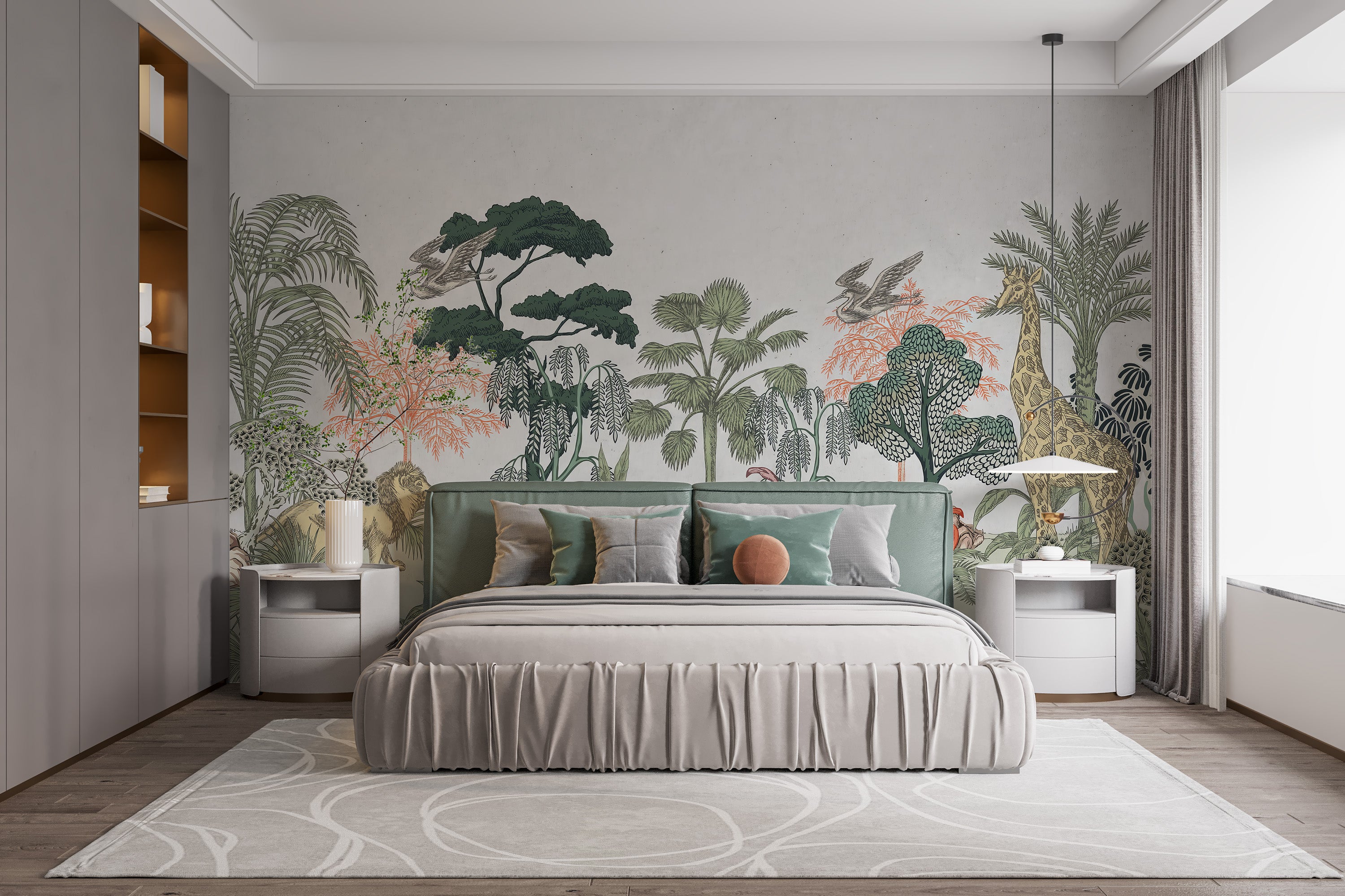Kids' room decor with vibrant tropical wildlife patterns



