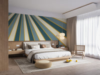 Geometric striped wallpaper with a vibrant green and cream palette