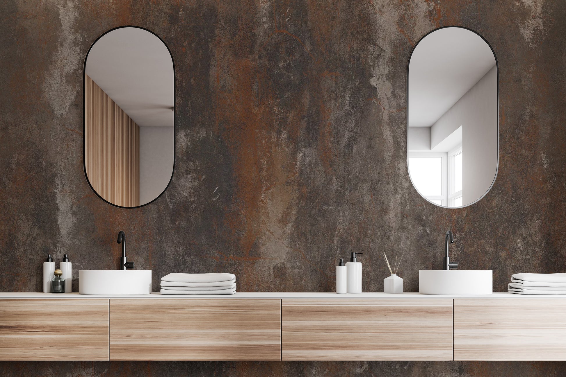Unique brown rustic metal wall design for interiors.
