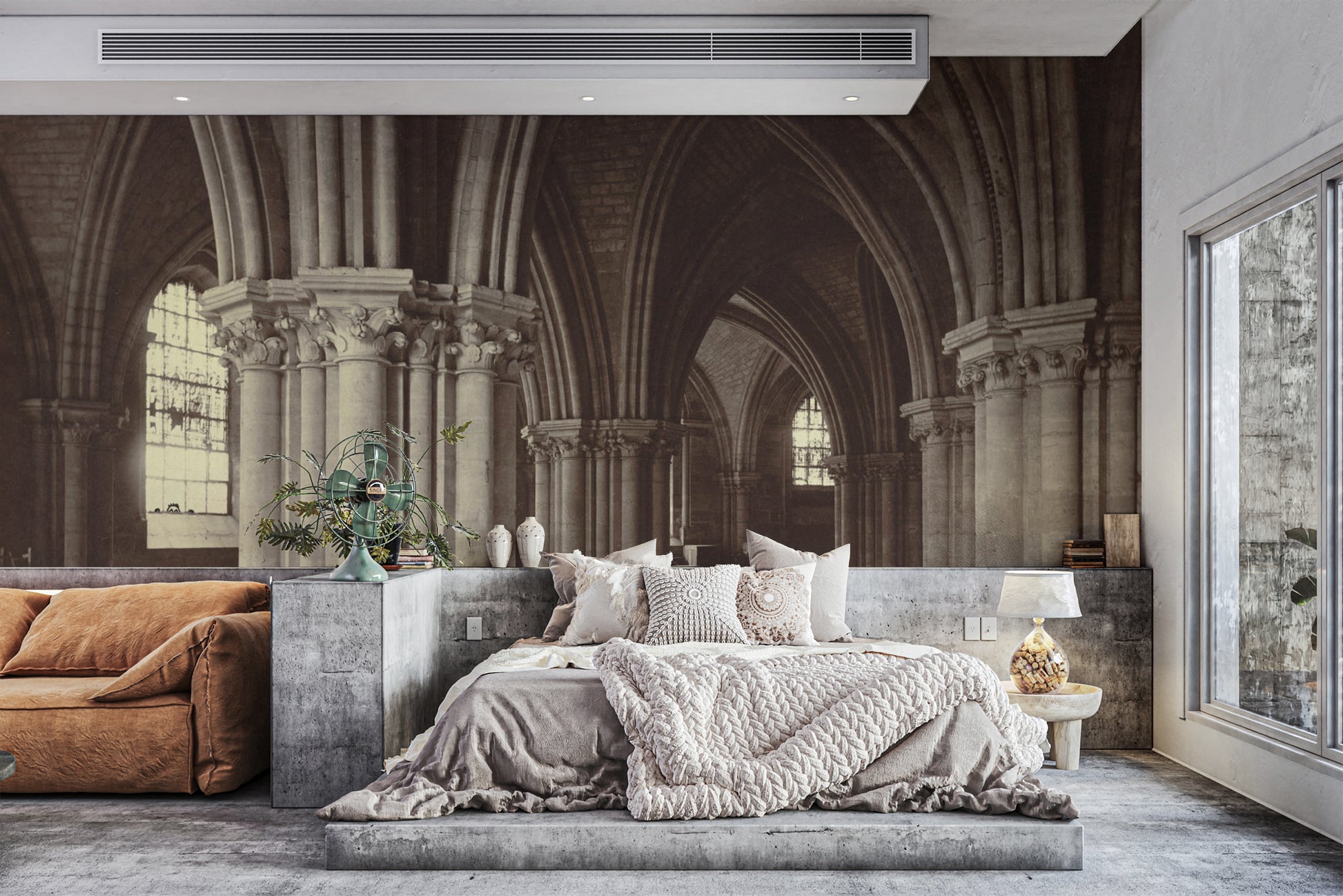 Ancient church interior with arched ceilings
