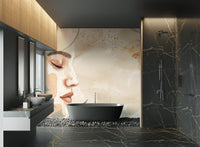 Modern woman face wall art with earthy pastel hues
