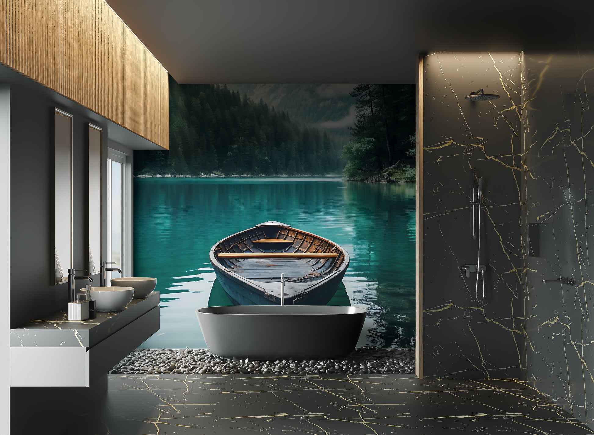Peaceful lake reflection wall mural
