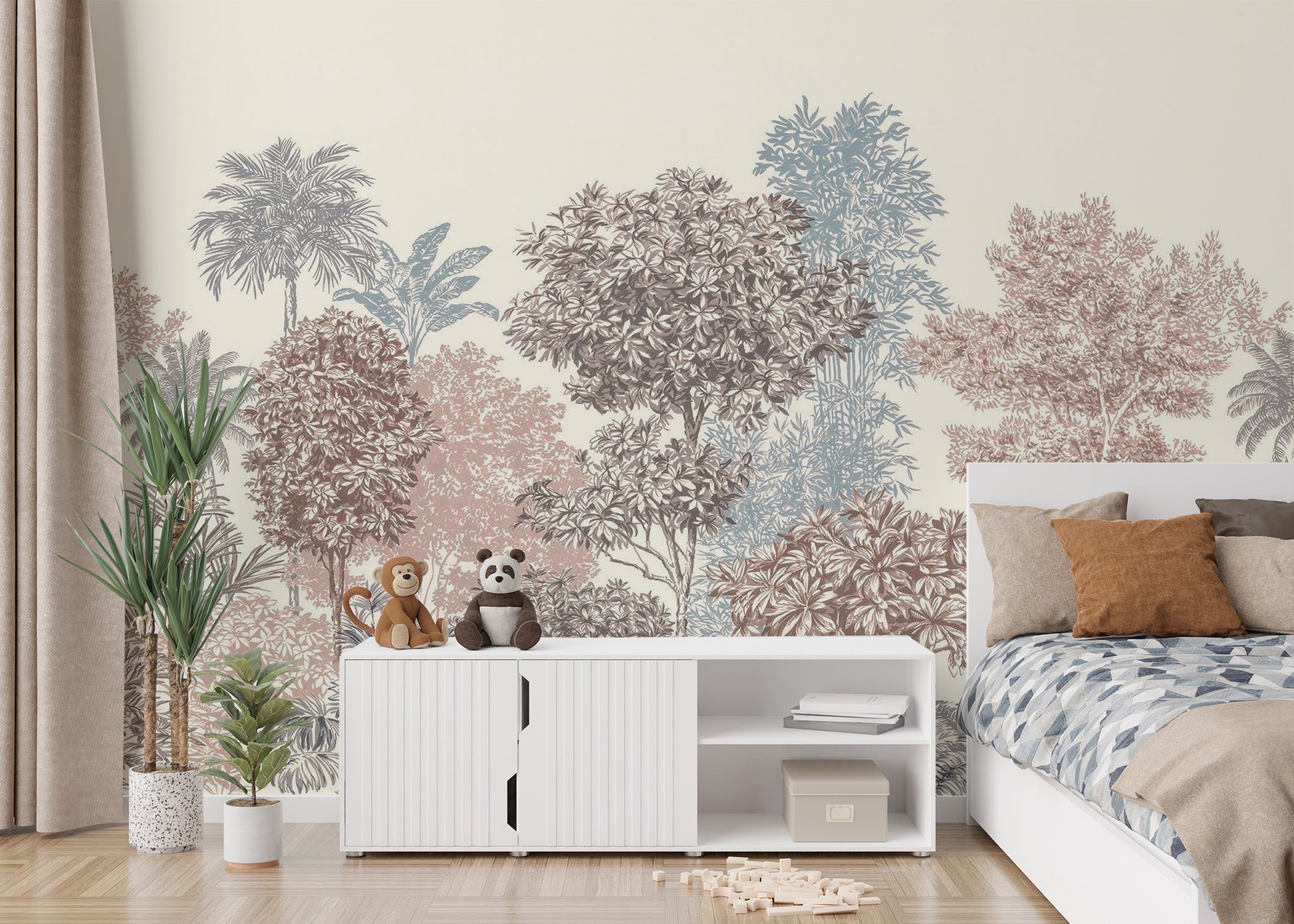 Gentle trees harmony mural for nature-inspired rooms
