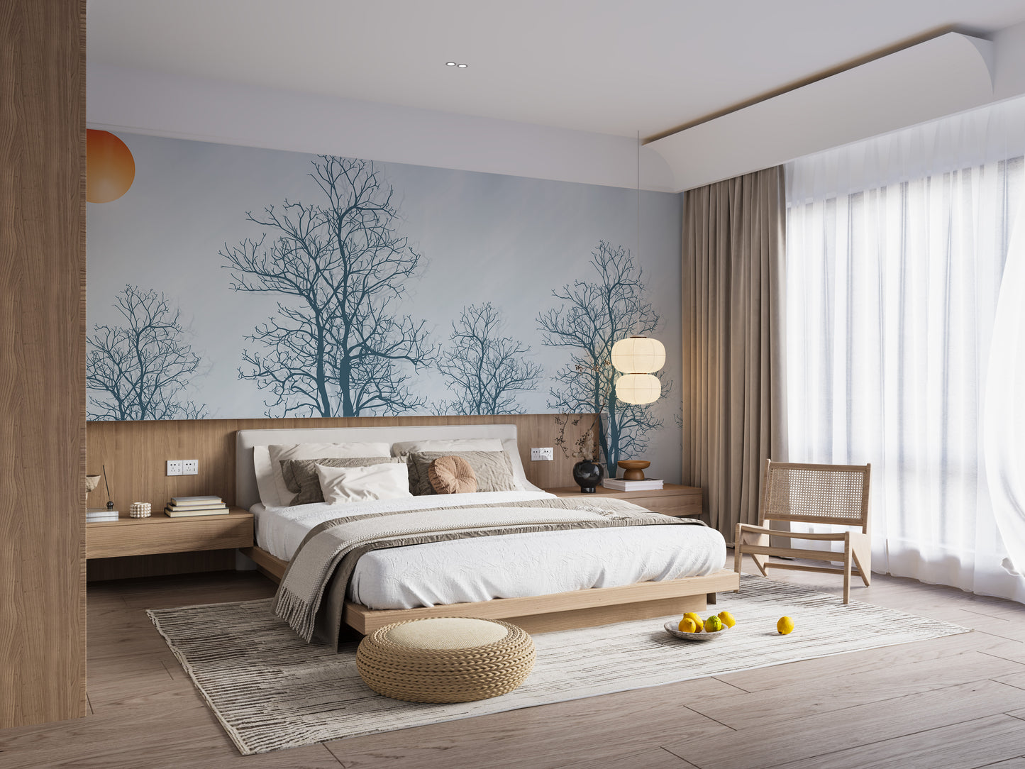 Gray Forest Crimson Sun Wallpaper Mural